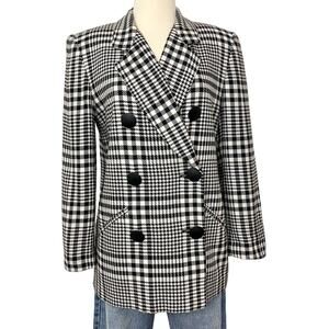 Christian Dior Double-Breasted Blazer Jacket Plaid Black White USA Made | Size 6